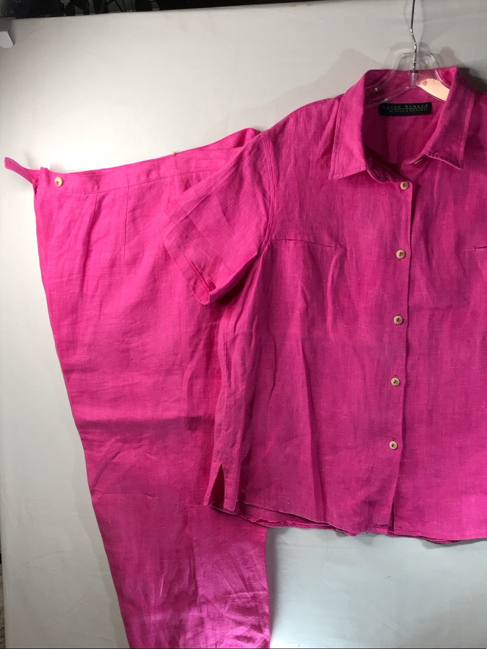 Vintage Harve Benard Hot Pink Linen Button-Down Short Sleeve Top/Capri Set Large